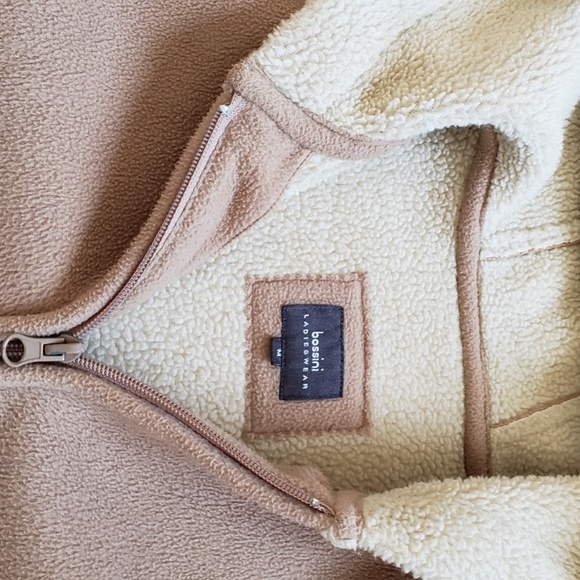 Medium Tan Camel Cream Shearling Cozy Coat w Hood - Picture 12 of 15